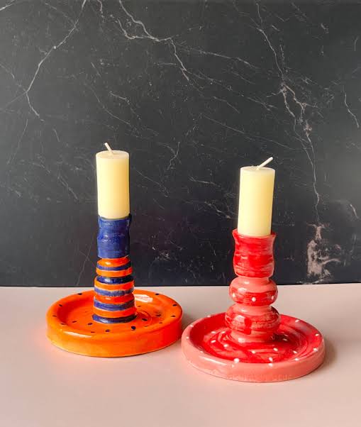 Striped Taper Holder Pair